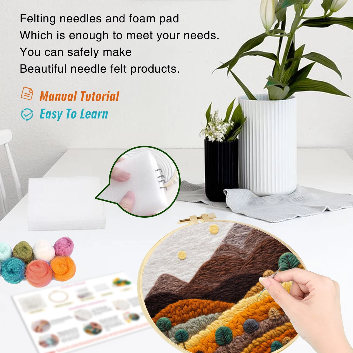 CHENISTORY DIY Wool Felting  Mountain Landscape With Embroidery Frame