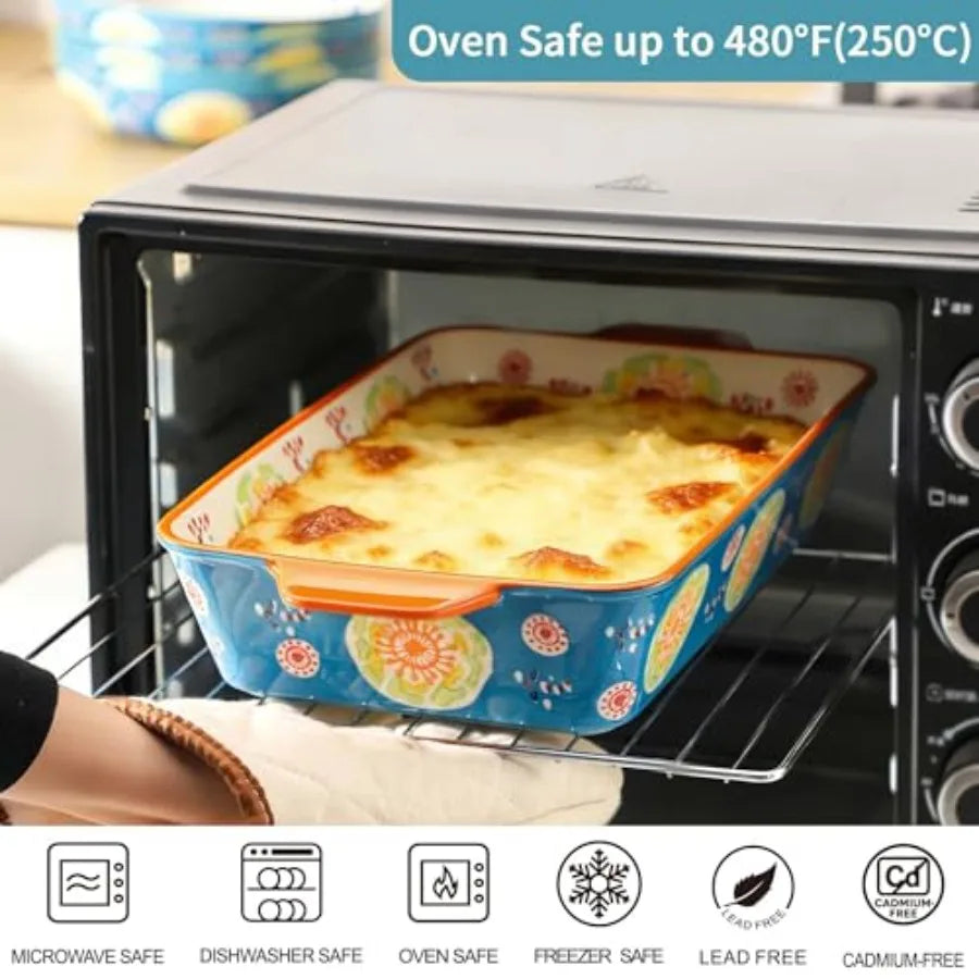 Ceramic Baking Dish Set of 2 with handles, 3QT and 1.2QT  Oven, Oven Safe