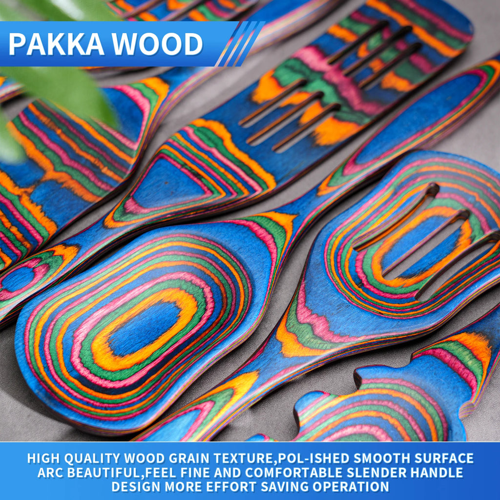 7Pcs Blue Pakkawood Wooden Cooking Utensils,