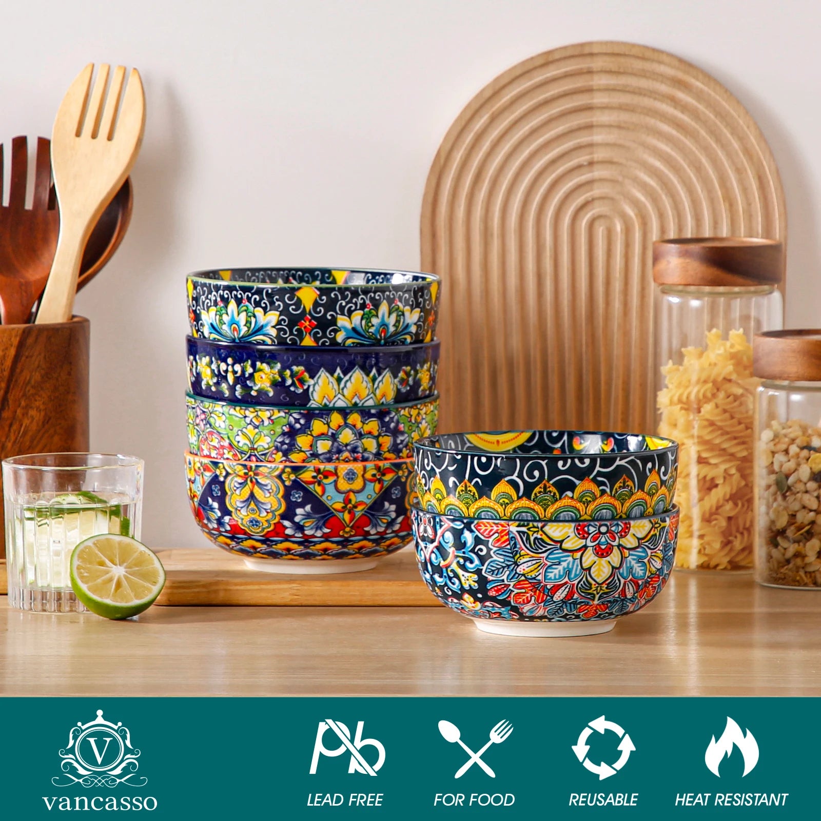 6/12 Piece Cereal Bowls Set 28 Oz Ceramic  Bohemian style
