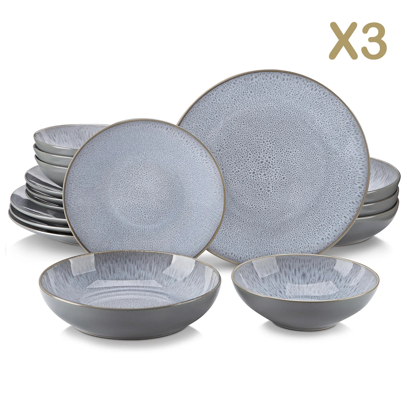 16/32/48 Piece Embossed Stoneware Tableware Set with Dinner/Dessert Plate/Soup Bowl/Mug Service for 4/8/12 Person