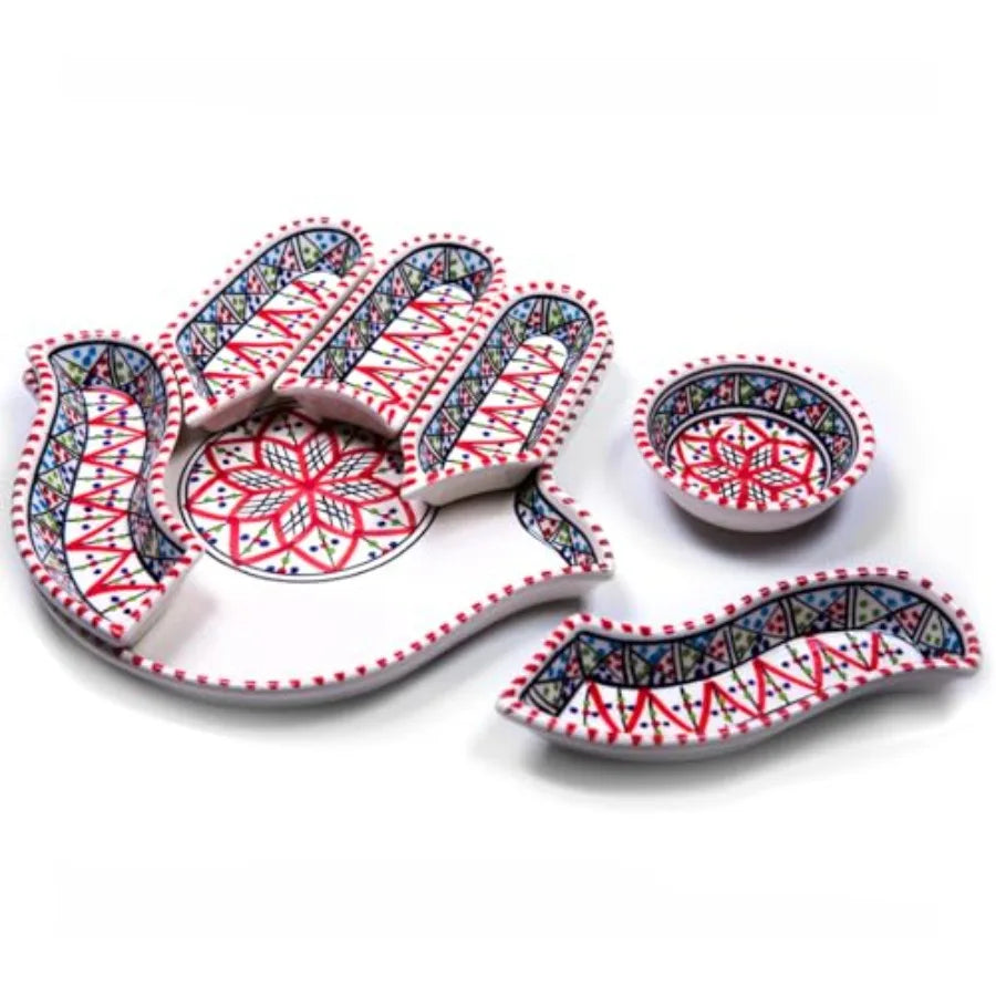 Hamsa Serving Platter 7-Piece Hand-Painted Ceramic