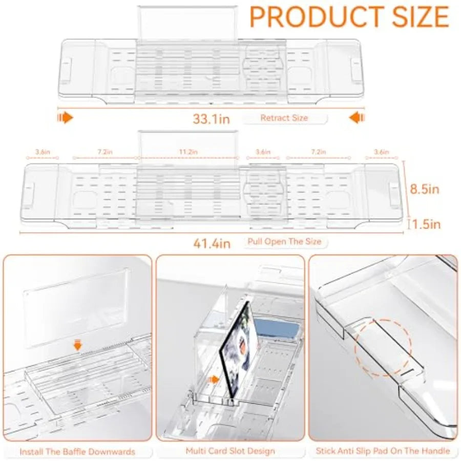 Luxury Clear Plastic Expandable Bathtub Across Shelf