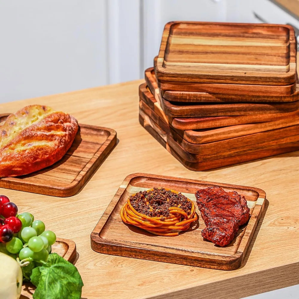 12 Pcs Square Acacia Wood Charcuterie Boards - 8 Inch Serving Trays