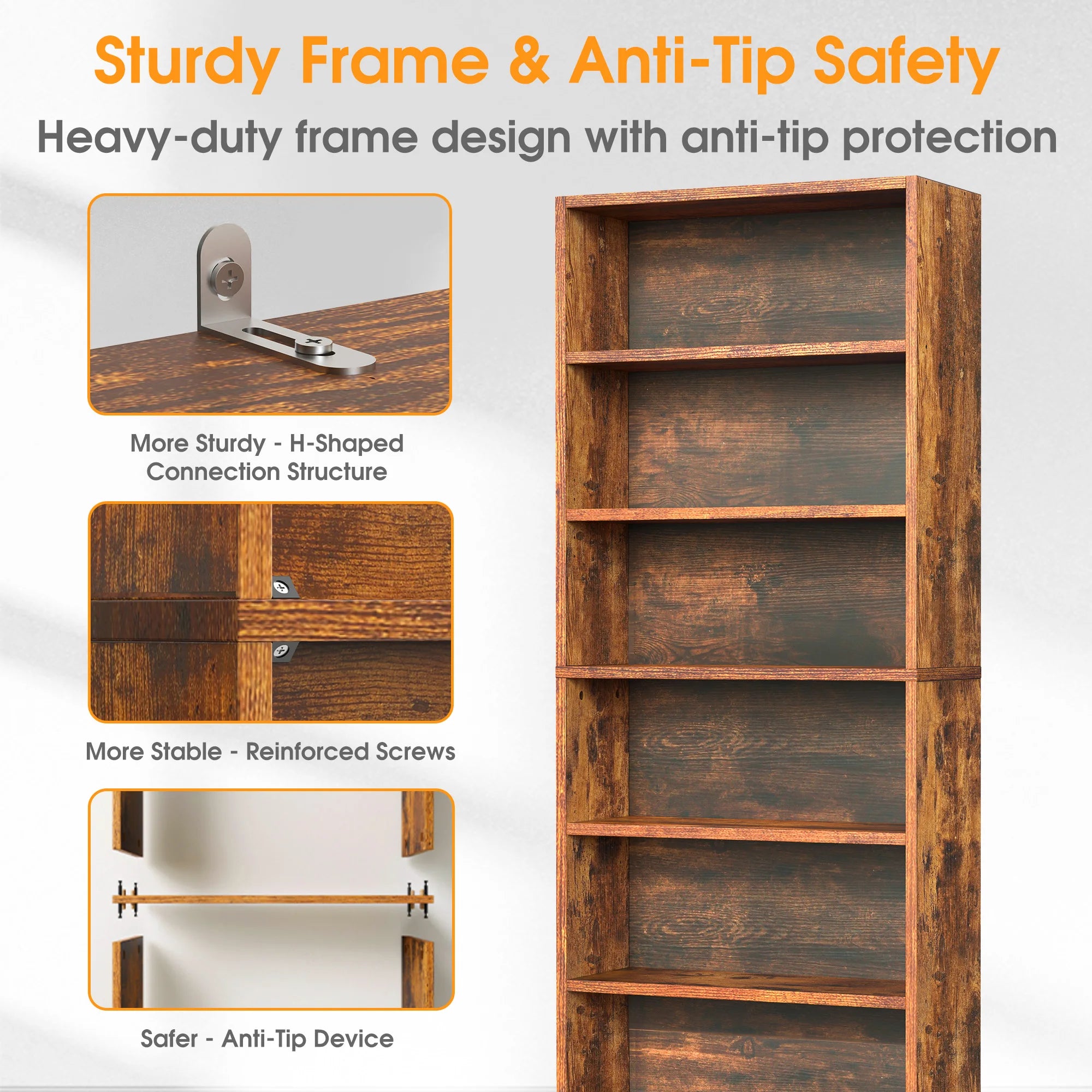 6 Shelf Bookcase Wooden Large 63 Inch Tall Bookcase Standing Open Book Shelf Organizer Adjustable Display
