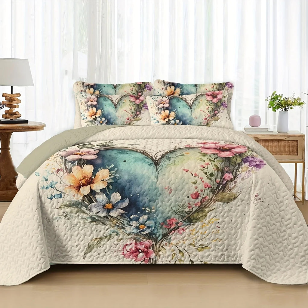2/3pcs Floral Lightweight Comforter Quilt Set Queen King Twin Full Size Boho Soft Breathable Microfiber Reversible