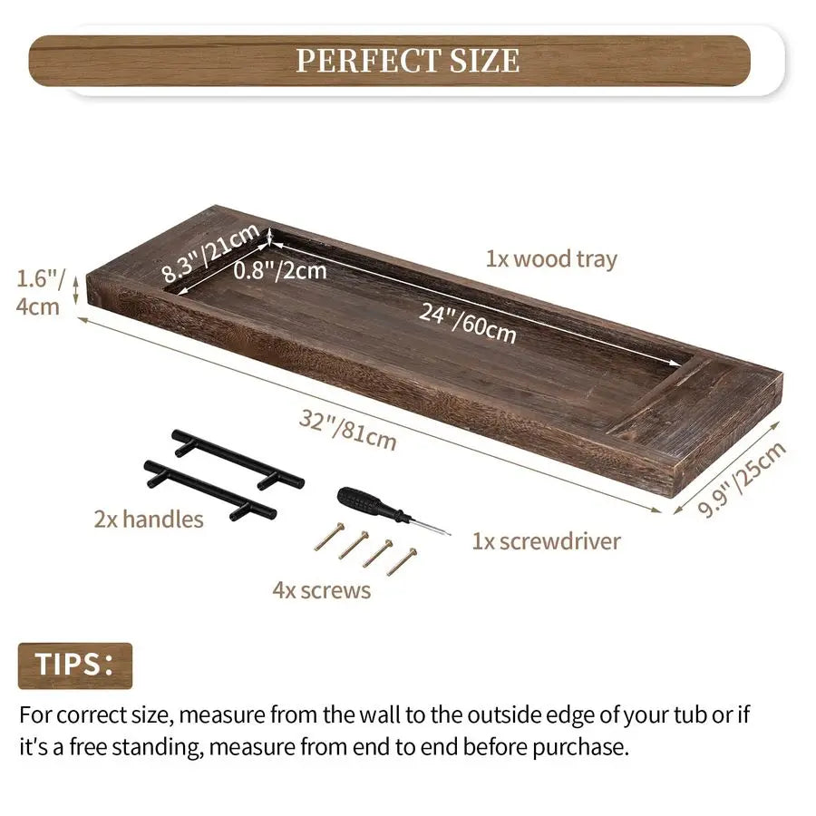 Bathtub  Extra Lg Wood Tray Bath Caddy  Rustic