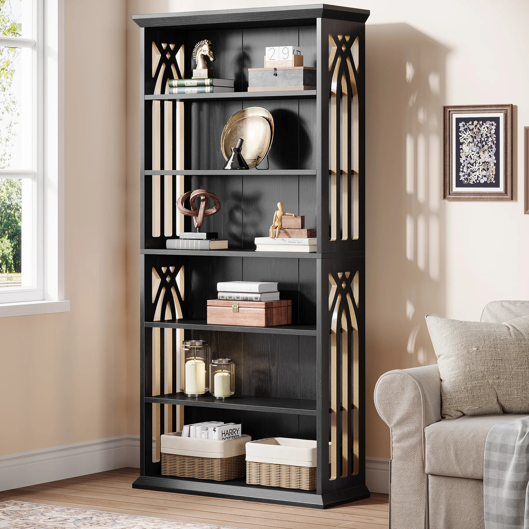 6-Tier Bookshelf, 75-Inch Tall Bookcase Freestanding Display Shelves