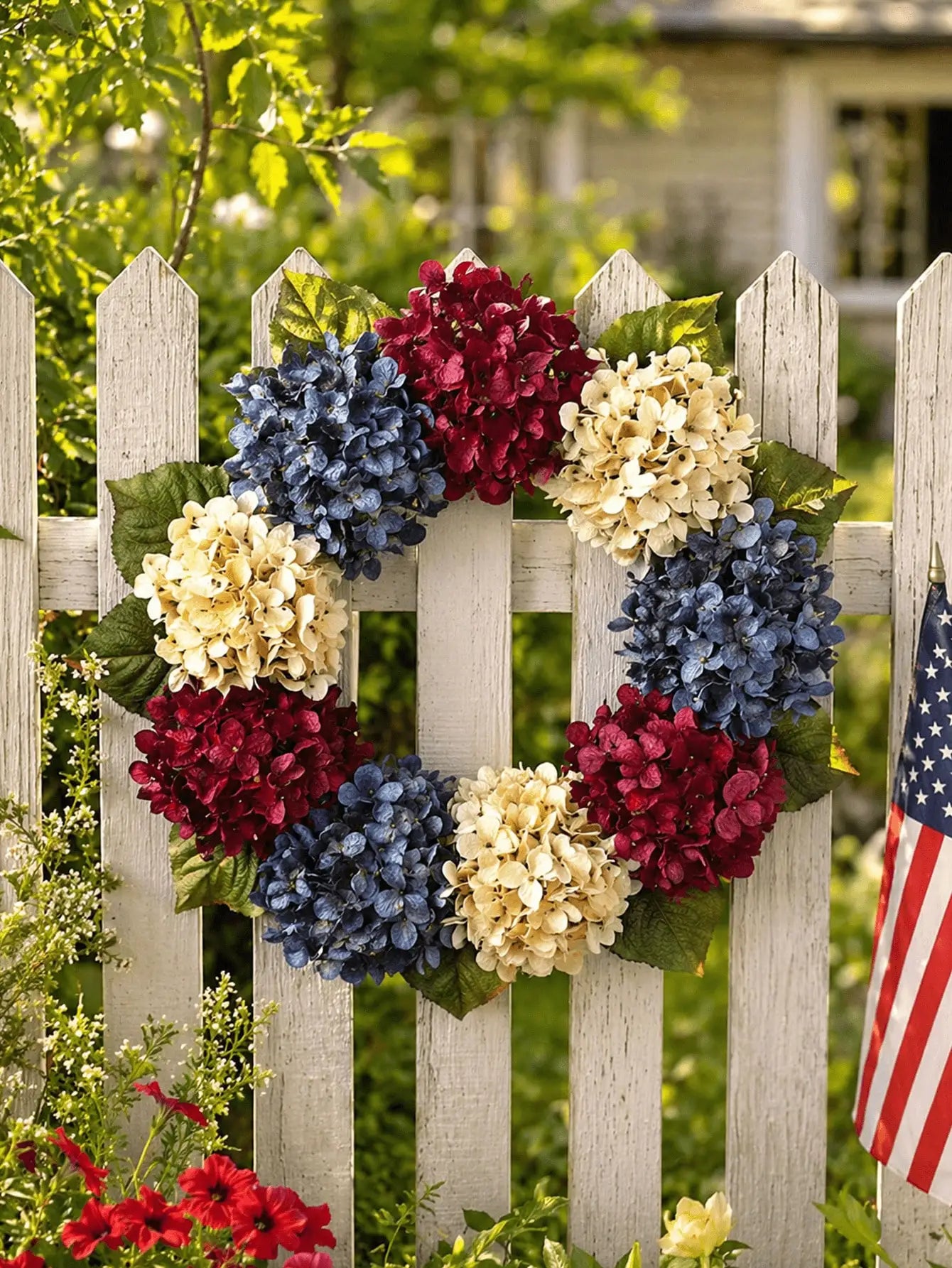Patriotic Hydrangea Flower Wreath Artificial Flower Arch Wreath