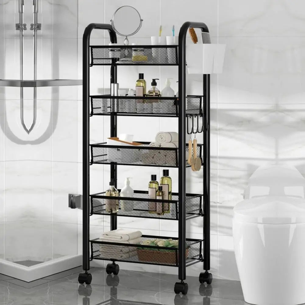 Storage Basket, 5 Tier Stackable Metal Mesh with 360 Wheels