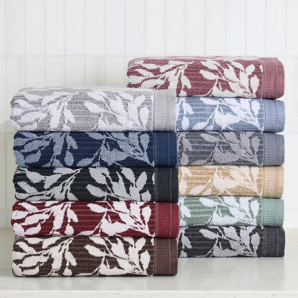 Extra Soft Floral Bath Towel Set Large Quick Dry Bath Sheets Blue Silver and Arctic White Floral Pattern