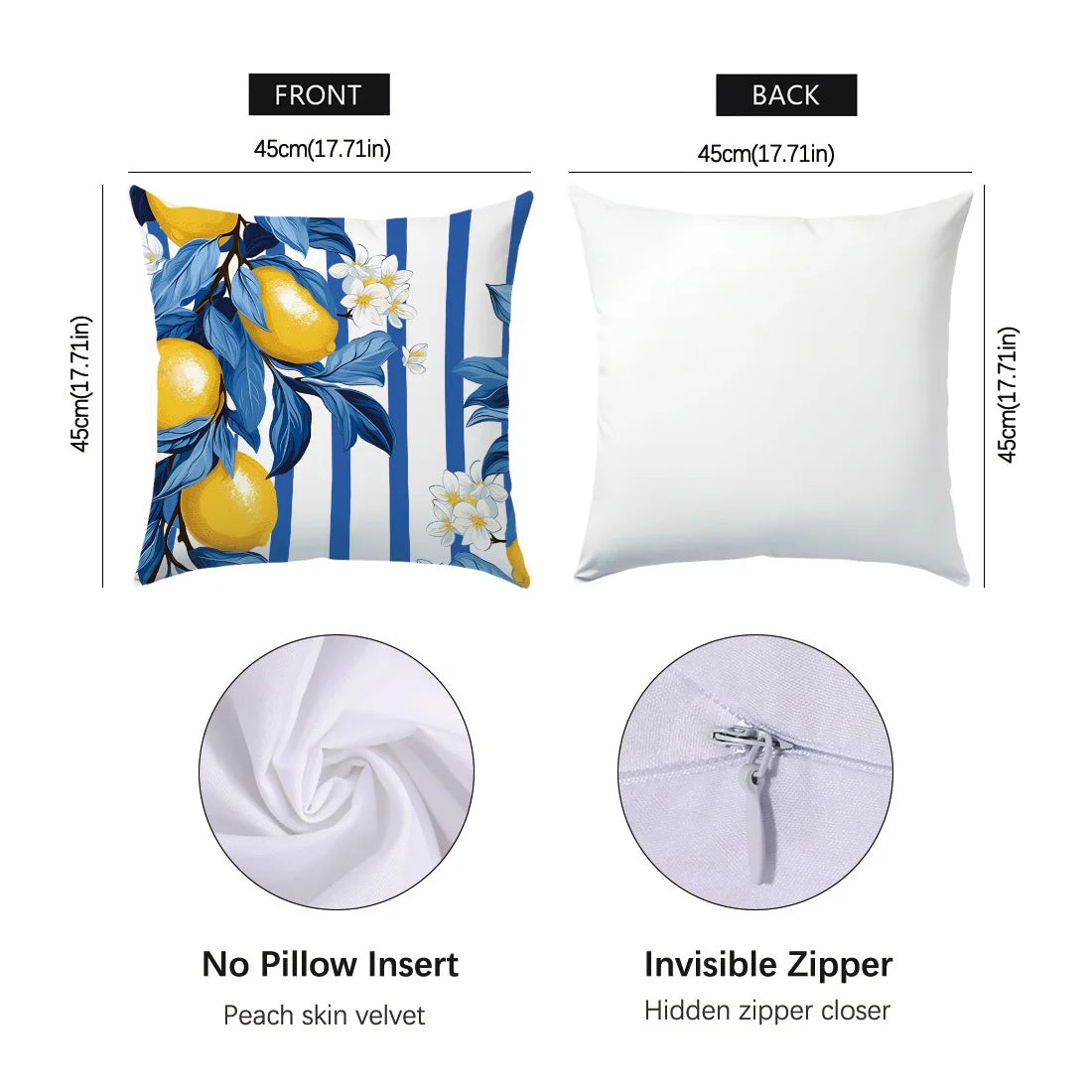 4pcs, Single-Sided Printing Pillow Covers, Deep Blue Lemon Illustration