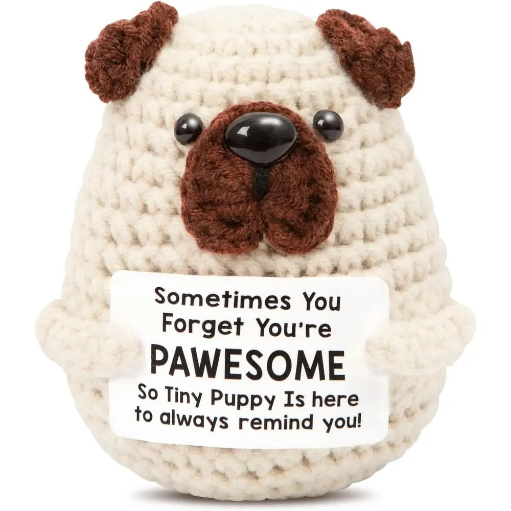 Mini Positive Crochet Dog，Funny Emotional Support Crochet Stuffed Gifts Cute Crochet Animals with Positive Messages Emotional Su