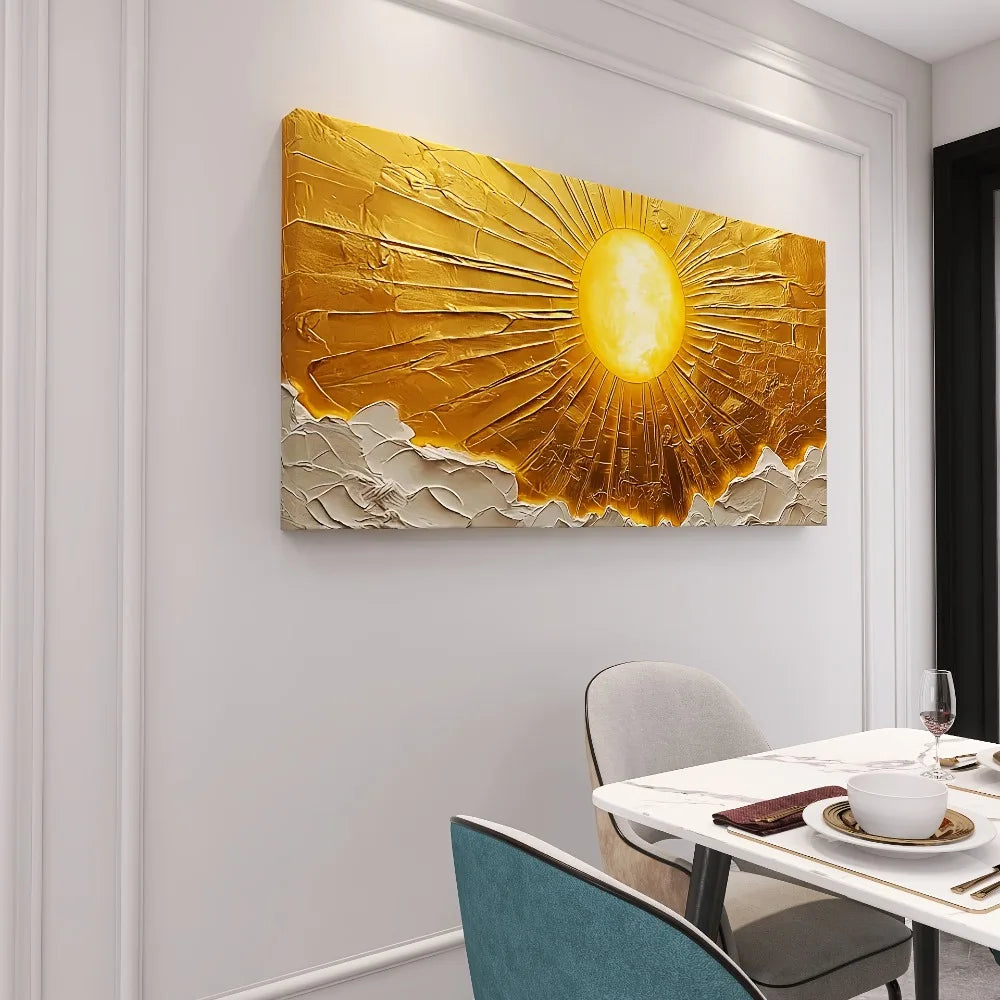 Large abstract sun canvas wall art with 1.5" pine frame