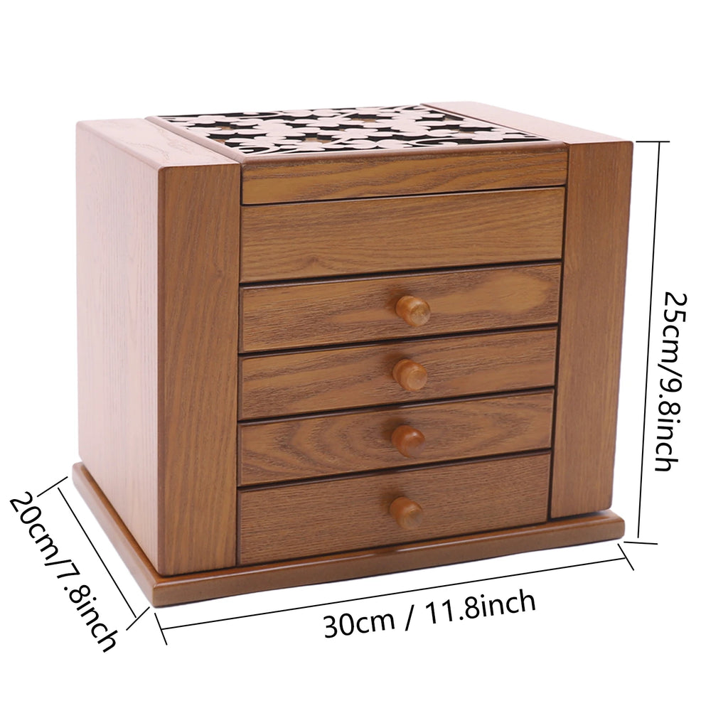 5-tier Wooden Jewelry Box w/ Drawers Mirror Rings, Earrings, Necklaces, Bracelets