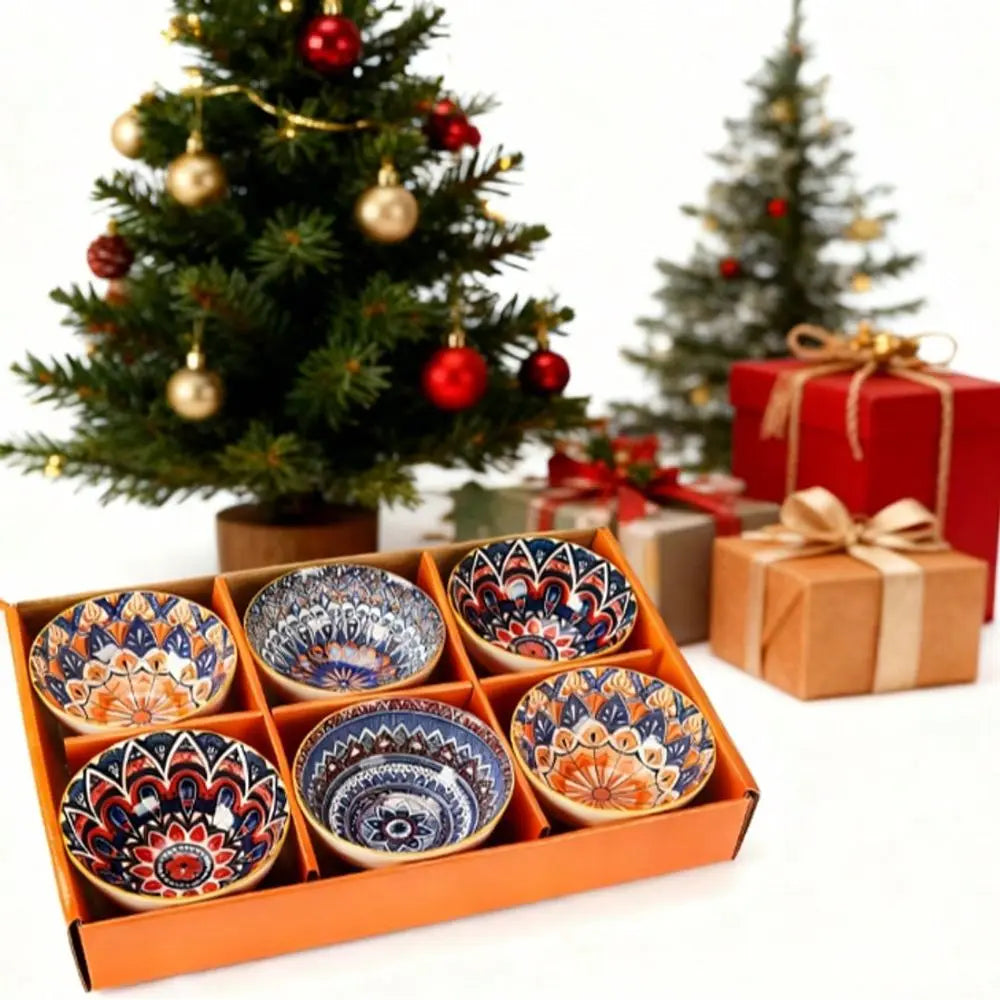 Set Of 6 Ceramic Bowls 10 Oz, Bohemian Ceramic Bowl Set,