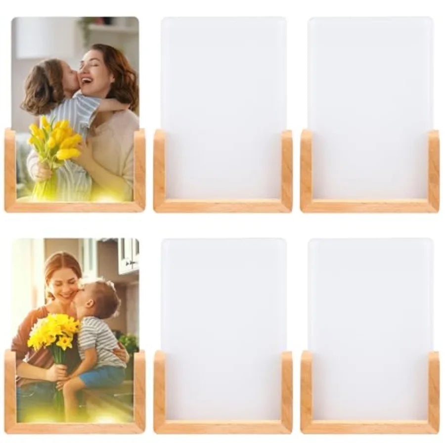 Pack LED Acrylic Photo Frames Night Lights Blanks, Light with Wood Stand for Heat Press Machine Prints