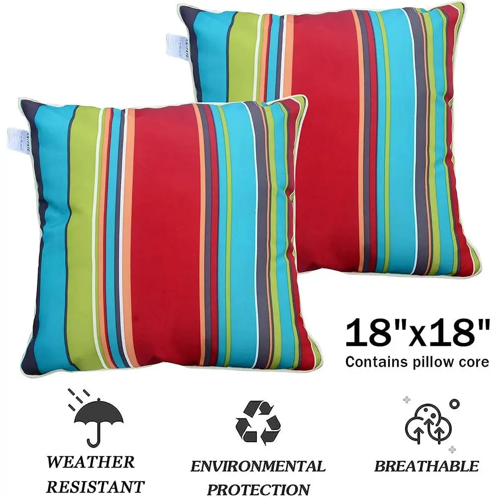Inserted Outdoor Throw Pillows, Pack of 2 Striped Water-Resistant  Decor 18x18 in
