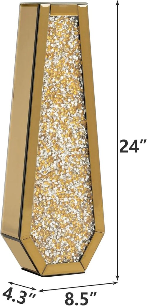 24 Gold Floor Vase Crushed Diamond Tall Glass Vase for Floor Luxury Crystal Mirrored Decorative Flower Vase for Pampas Grass