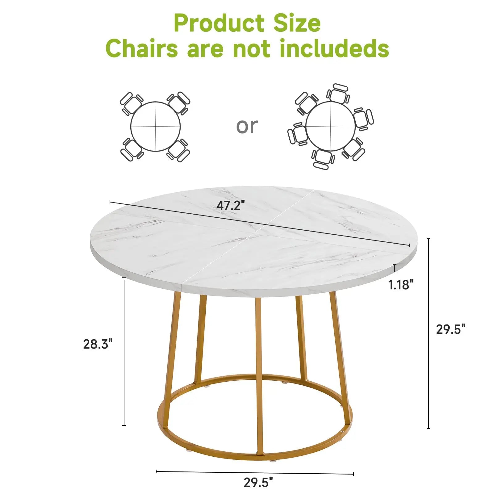 120cm Round Table - Wooden Faux Marble Top & Gold Base Design