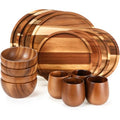 16 Pcs Acacia Wood Dinnerware Set Round Wooden Plates Solid Wooden Bowls and Cups