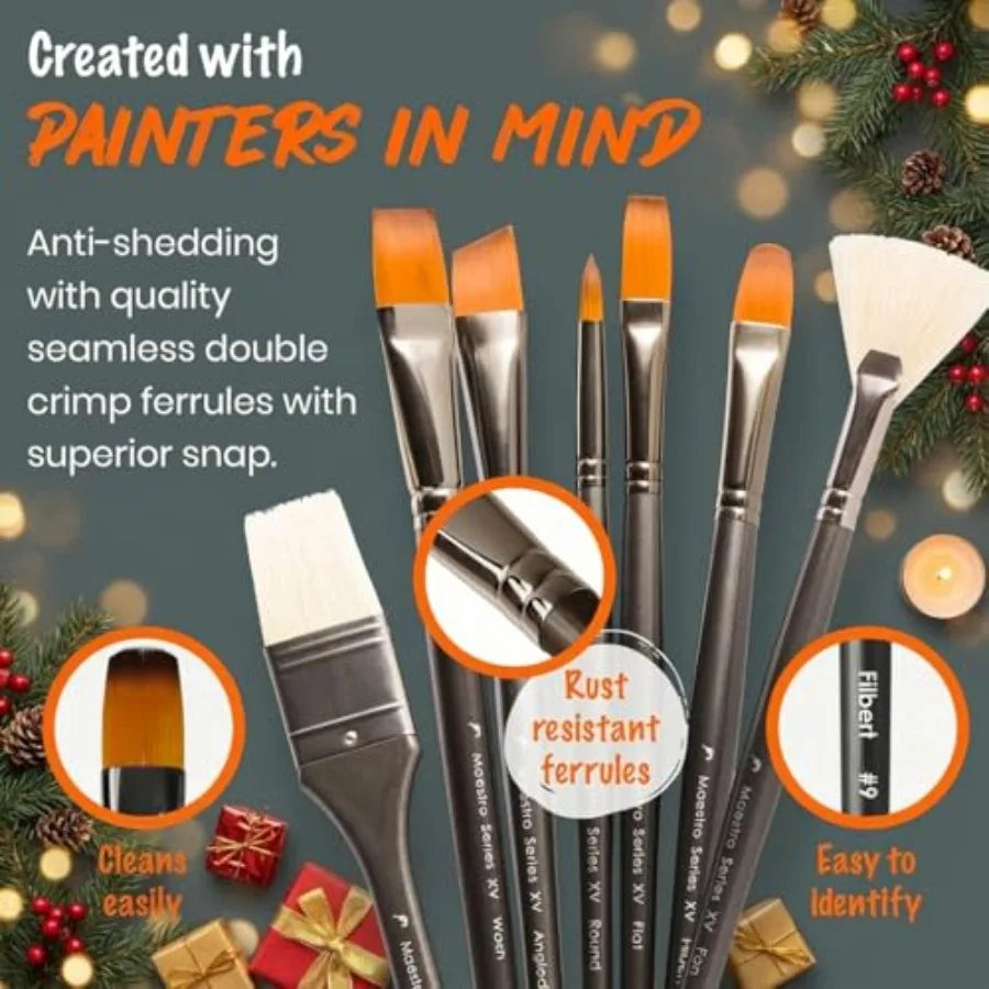 Professional Paint Brushes Set Oil, Acrylic , Watercolor, Gouache. 15pc Travel Bag