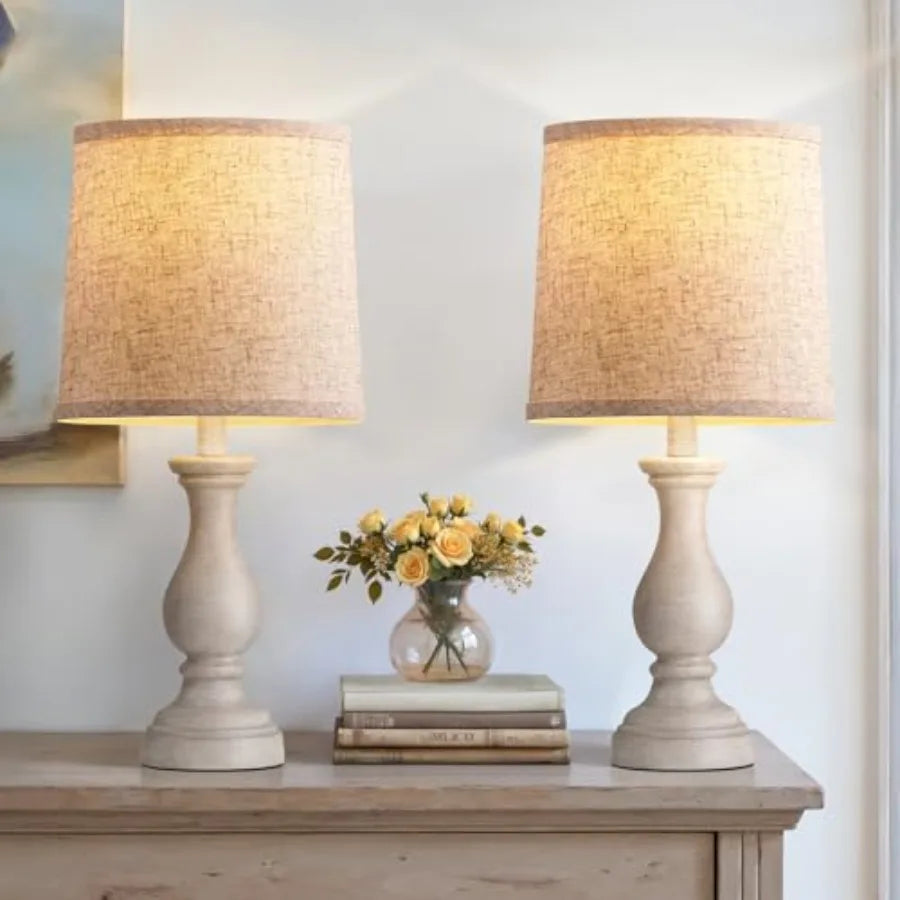 Farmhouse Table Lamps Set of 2 - Rustic Bedroom Lamps  22" Boho Bedside Lamp