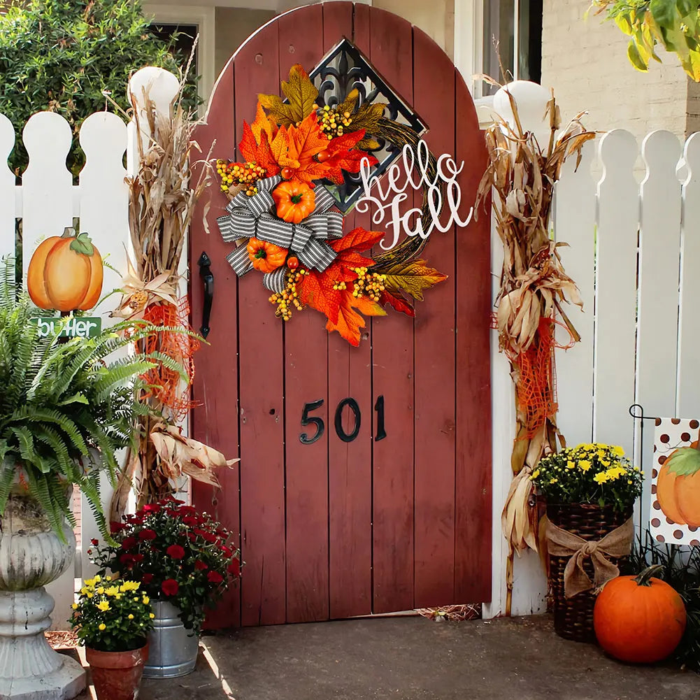 40cm Artificial Garland Pumpkin Wreath Door Hanger Autumn Wreath