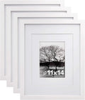 11x14 Picture Frames Set of 4, Solid Wood with Plexiglass, 5x7 and 8x10 with Mat or 11x14 without Mat