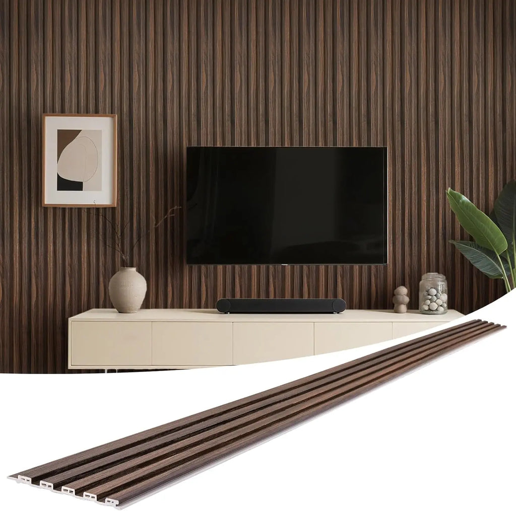 WPC Slat Wall Panels 8 Pack 96"x6" Fluted Wall Paneling  - Low Grille Walnut