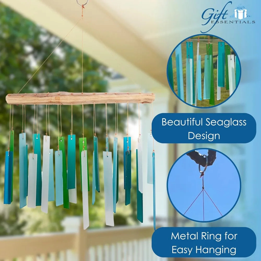 Handcrafted Sandblasted Sea Glass & Driftwood Wind Chimes