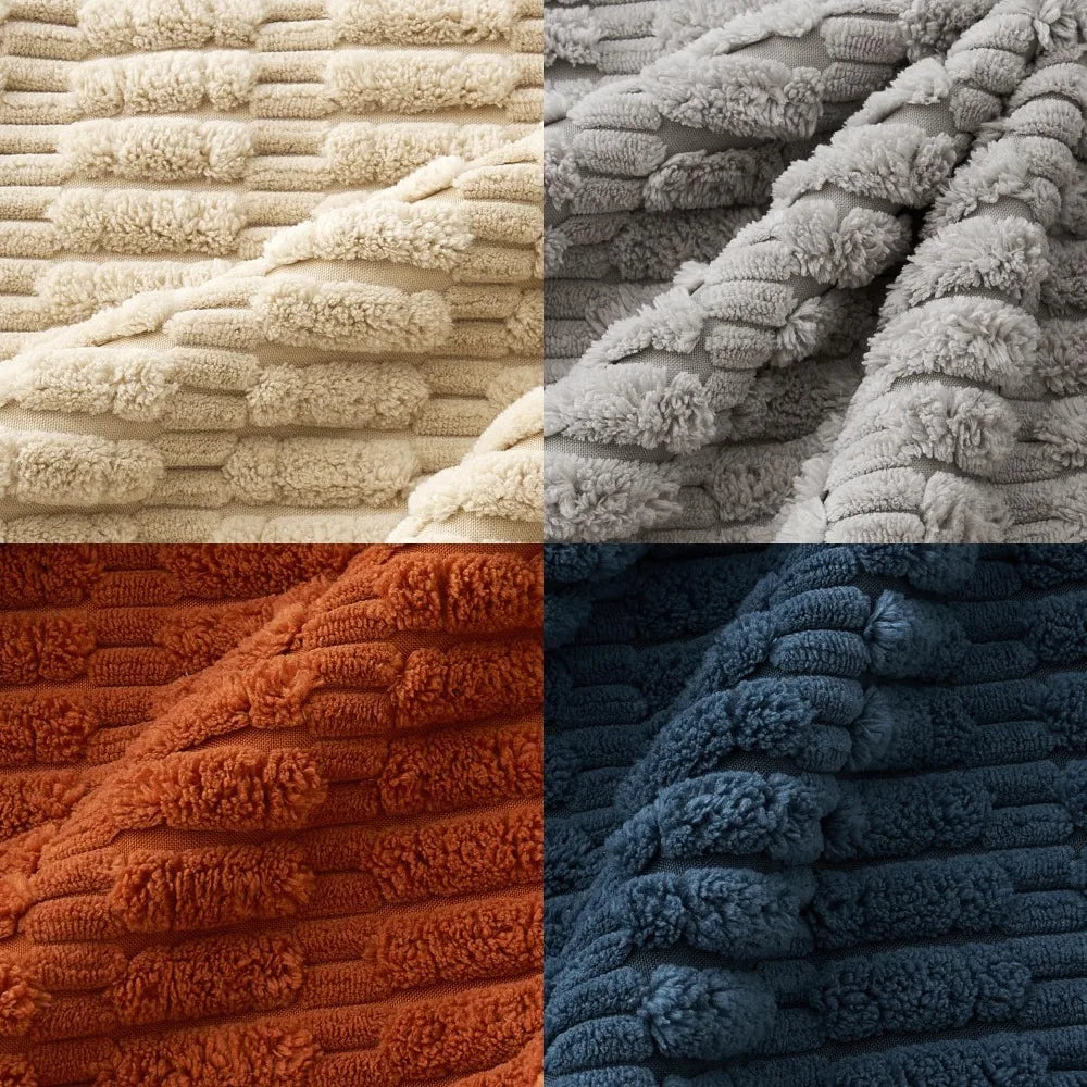 Boho Corduroy Throw Pillow Covers 18x18 Set of 4 Blue Orange Striped Decorative Cushion Cases