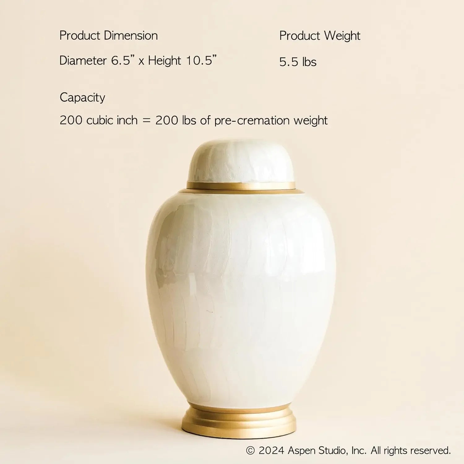 Aspen Studio Handcrafted White Pearl Cremation Urn in Oval Shape for Human Ashes Handcrafted