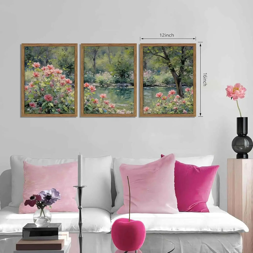 Impressionist Floral Canvas Wall Art Set of 3, Vintage Botanical Prints 12x16 Inch Framed