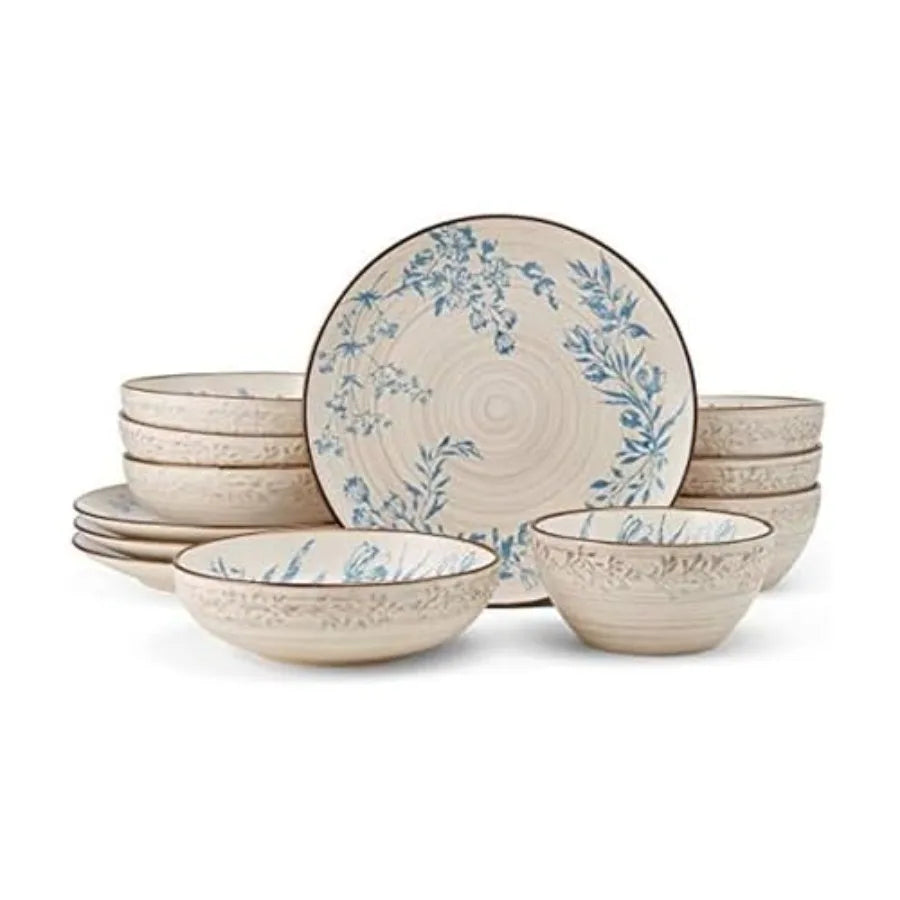 12 Pcs Ceramic Dinnerware Set, Service For 4, Multicolor