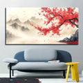 1.5 inch thick pine solid wood frame, Chinese "pink plum" mural landscape