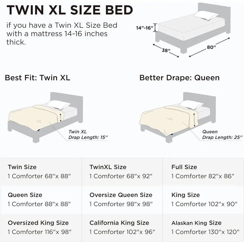 Quilted Duvet Insert Twin XL Size, All Season, GentleSoft Down with 8 Tabs, Unisex, White, Twin XL 92 x 68