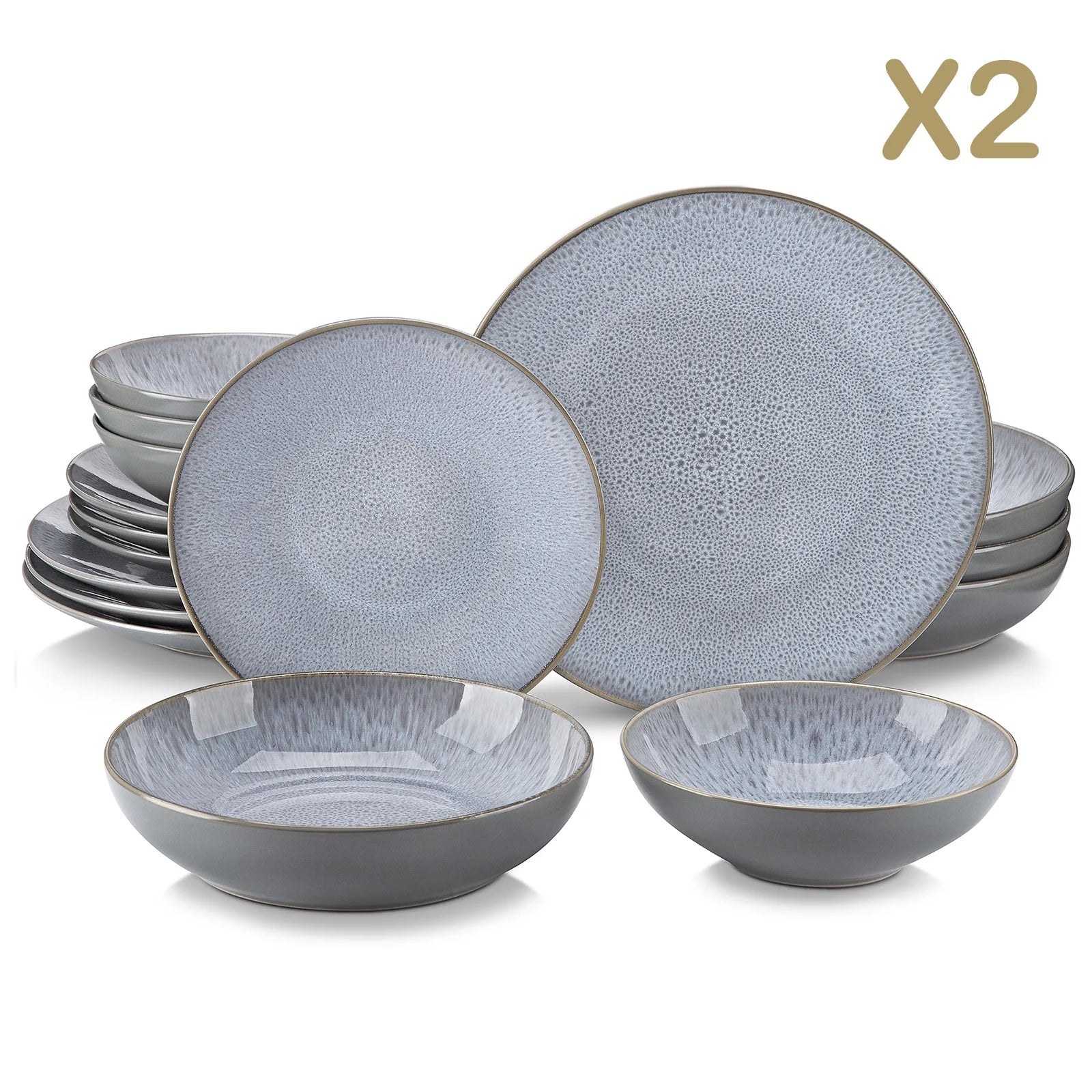 16/32/48 Piece Embossed Stoneware Tableware Set with Dinner/Dessert Plate/Soup Bowl/Mug Service for 4/8/12 Person