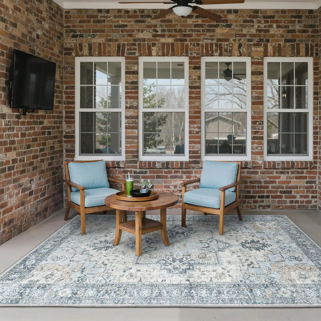 Boho Indoor Outdoor Rug 5x8 ft Waterproof Non-Shedding Easy Clean Washable Patio Mat