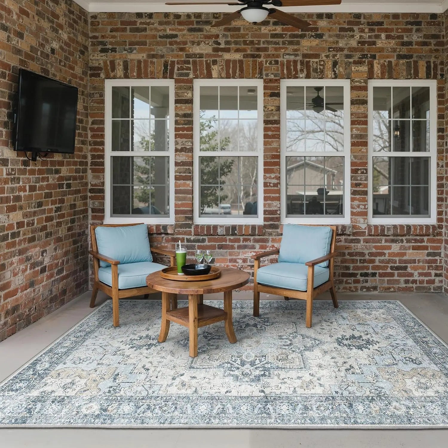 Boho Indoor Outdoor Rug 5x8 ft Waterproof Non-Shedding Easy Clean Washable Patio Mat