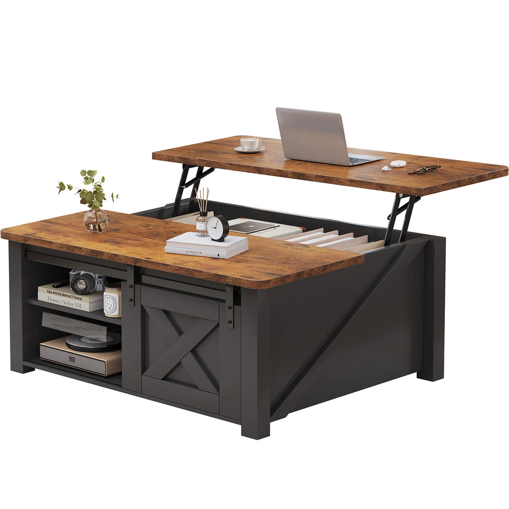 31.5IN Wood Lift Top tables Square L Adjustable Storage Shelf Easy Lift Or Lower
