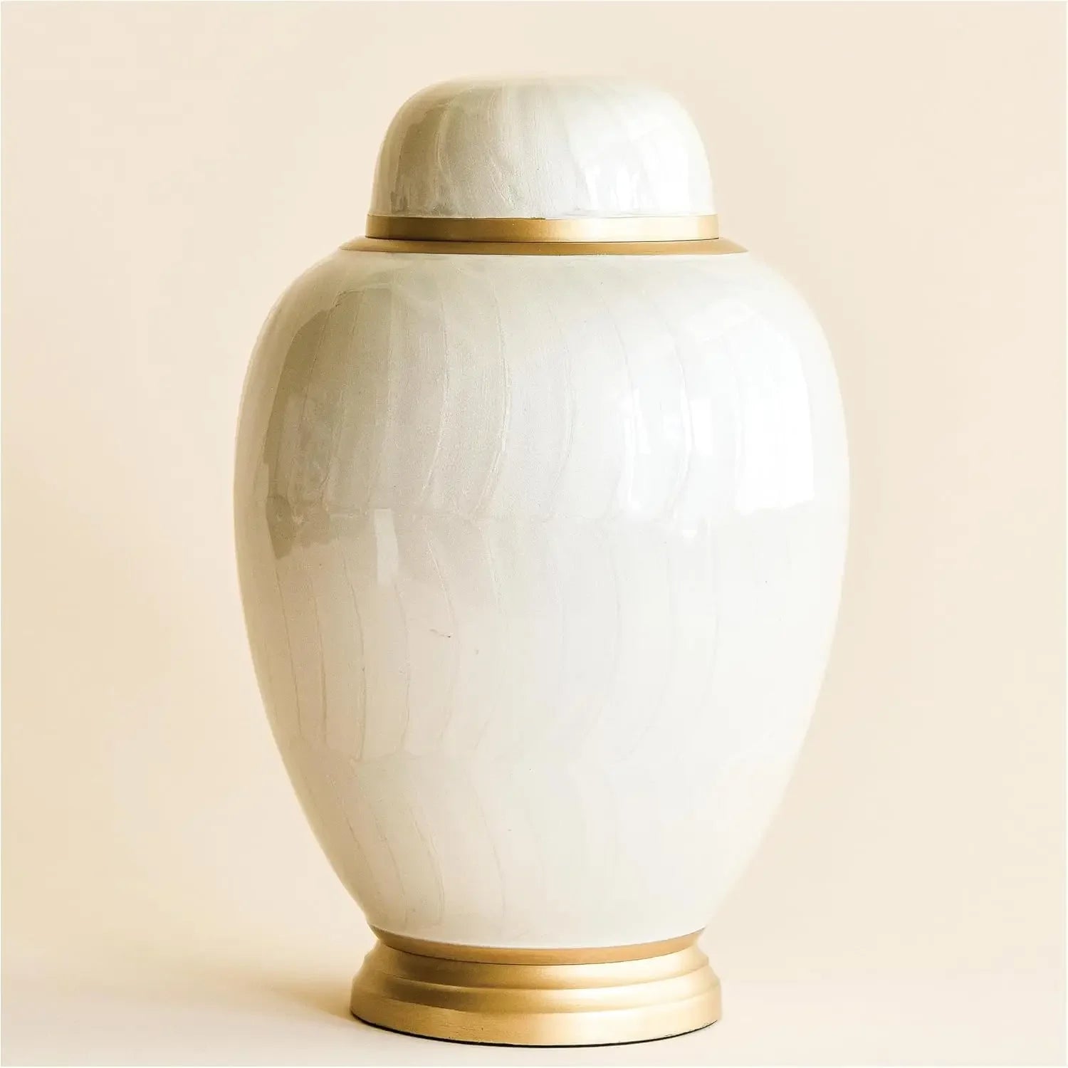 Aspen Studio Handcrafted White Pearl Cremation Urn in Oval Shape for Human Ashes Handcrafted