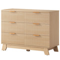 Fluted Wooden 6 Drawer Dresser Cabinet Wide Modern Chest of Drawers with Gold Metal Handles