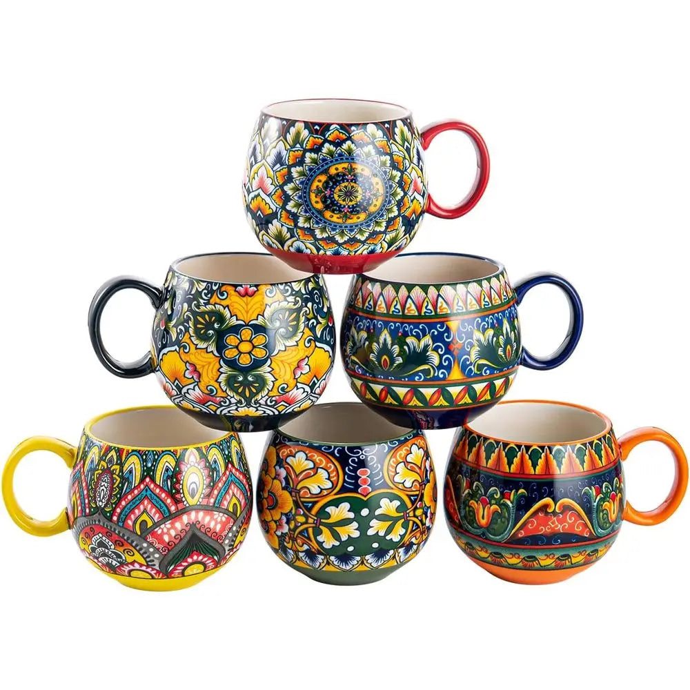 6-Piece 20 oz Colorful Porcelain Mug Set with Handle Microwave and D-washer