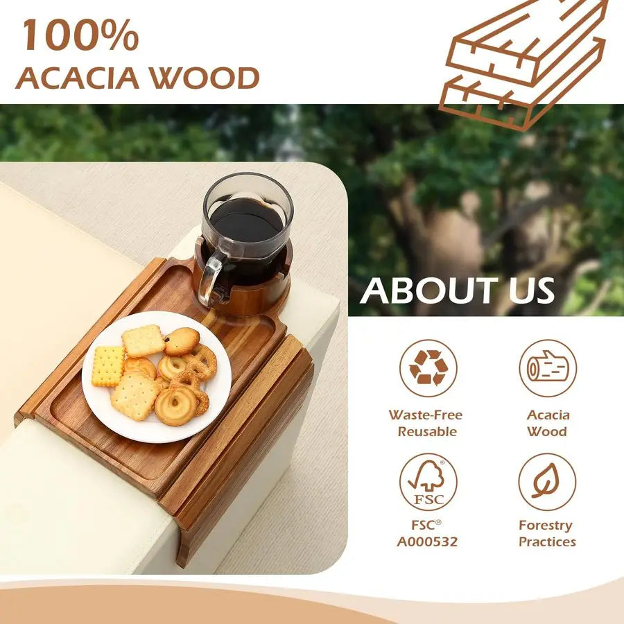 Acacia Foldable Wood Couch Armrest Table with 360 Rotated Phone Holder, 18.99  Anti-Slip