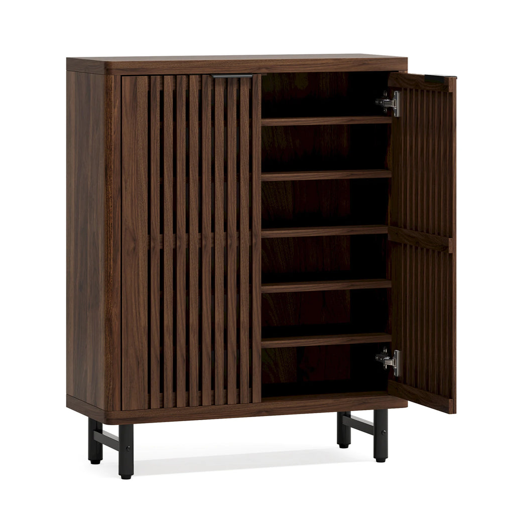 6-Tier Shoe Cabinet with Louvered Doors, Large Wooden Shoe Storage Cabinet with Adjustable Shelves