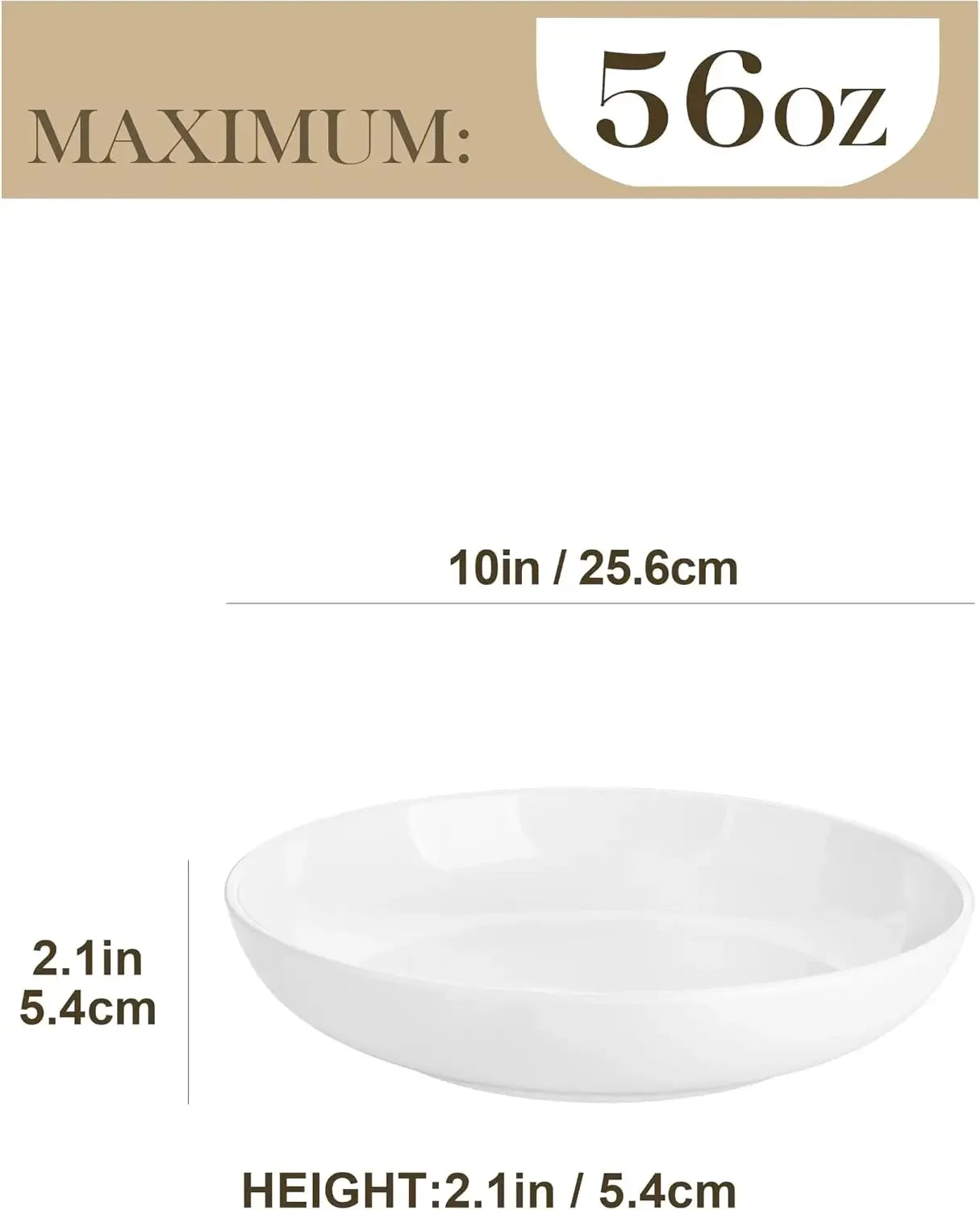 10 Large Pasta Bowls Set of 4, 56 OZ Wide and Shallow , Porcelain White , Microwave & Dishwasher Safe,