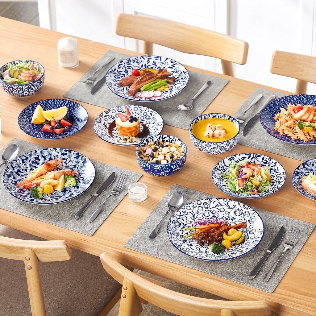 12/24/36 Piece Chinese Blue and White Porcelain Plate Set Tableware Set with 4PCS Dinner Plate/Dessert Plate/Cereal Bowl