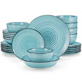 24/48 Piece Blue Plates Dinner Sets Two-Sided Dinnerware Sets Hand painted Spiral With 6 Dinner Plate/Dessert/Soup/Bowl
