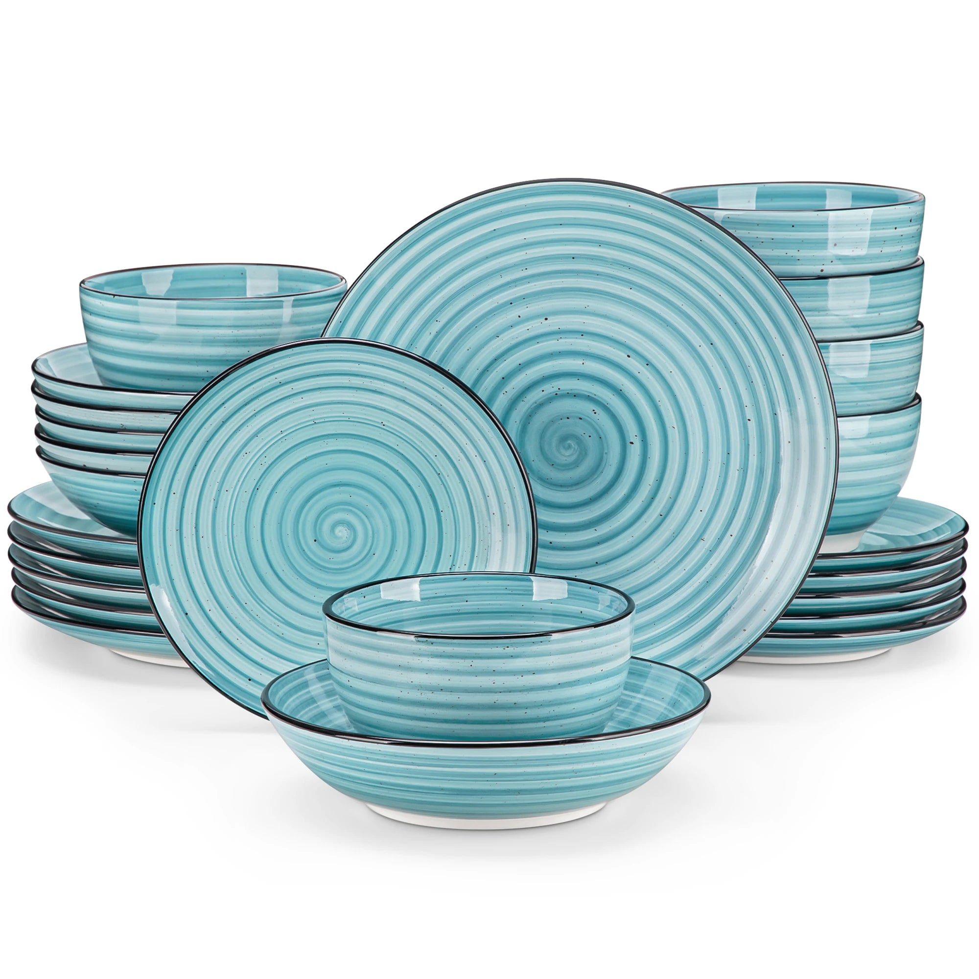 24/48 Piece Blue Plates Dinner Sets Two-Sided Dinnerware Sets Hand painted Spiral With 6 Dinner Plate/Dessert/Soup/Bowl